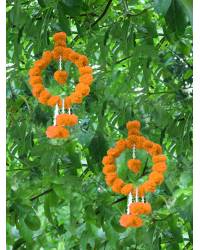 Buy Online Crunchy Fashion Earring Jewelry Amroha Crafts Artificial Marigold Flowers Hanging Garland Torans With Bells CFAF0055 Artificial Flowers CFAF0055